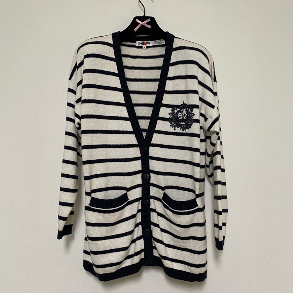 Leru Vive Vintage Buttoned Down Cardigan White Navy M